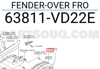 Nissan 63811VD22E FENDER-OVER FRO