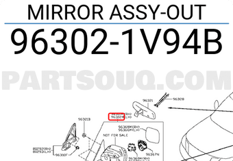 Nissan 963021V94B MIRROR ASSY-OUT