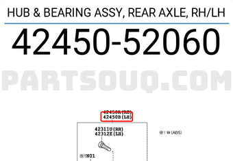 Toyota 4245052060 HUB & BEARING ASSY, REAR AXLE, RH/LH