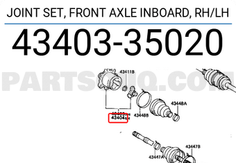 Toyota 4340335020 JOINT SET, FRONT AXLE INBOARD, RH/LH