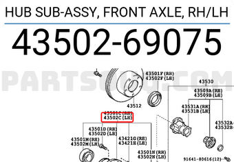 Toyota 4350269075 HUB SUB-ASSY, FRONT AXLE, RH/LH