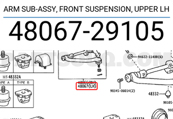 Toyota 4806729105 ARM SUB-ASSY, FRONT SUSPENSION, UPPER LH