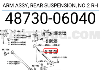 Toyota 4873006040 ARM ASSY, REAR SUSPENSION, NO.2 RH
