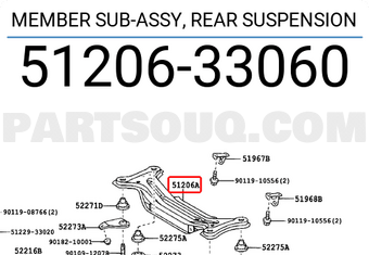 Toyota 5120633060 MEMBER SUB-ASSY, REAR SUSPENSION