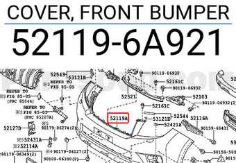 Toyota 521196A921 COVER, FRONT BUMPER