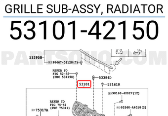 Toyota 5310142150 GRILLE SUB-ASSY, RADIATOR