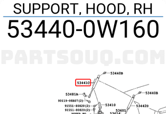 Toyota 534400W160 SUPPORT, HOOD, RH