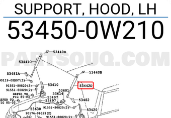 Toyota 534500W210 SUPPORT, HOOD, LH