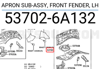 Toyota 537026A132 APRON SUB-ASSY, FRONT FENDER, LH