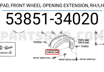 Toyota 5385134020 POLSTER DER VORDEREN RADAUSSCHNITTVERLÄNGERUNG, RECHTS/LINKS