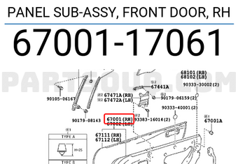 Toyota 6700117061 PANEL SUB-ASSY, FRONT DOOR, RH