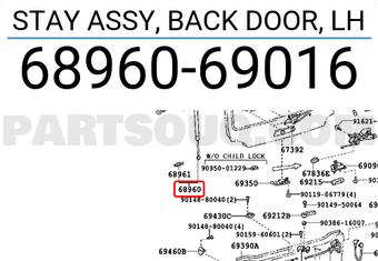 Toyota 6896069016 STAY ASSY, BACK DOOR, LH