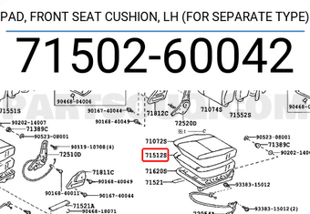 Toyota 7150260042 PAD, FRONT SEAT CUSHION, LH (FOR SEPARATE TYPE)