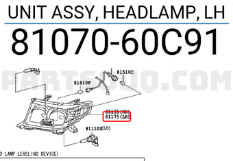 Toyota 8107060C91 UNIT ASSY, HEADLAMP, LH