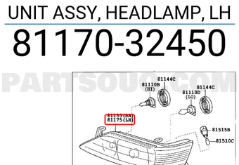 Toyota 8117032450 UNIT ASSY, HEADLAMP, LH