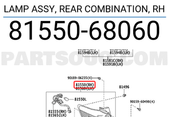 Toyota 8155068060 LAMP ASSY, REAR COMBINATION, RH