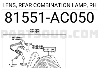 Toyota 81551AC050 GLACE DE FEU ARRIÈRE COMBINÉ DROIT