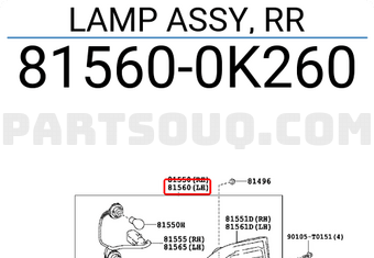 Toyota 815600K260 LAMP ASSY, RR