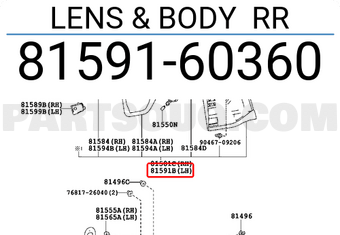 Toyota 8159160360 LENS &amp; BODY RR