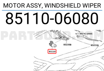 Toyota 8511006080 MOTOR ASSY, WINDSHIELD WIPER