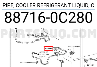 Toyota 887160C280 PIPE, COOLER REFRIGERANT LIQUID, C