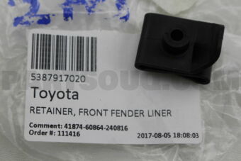 5387917020 RETAINER, FRONT FENDER LINER