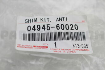 Toyota 0494560020 SHIM KIT, ANTI SQUEAL, FRONT